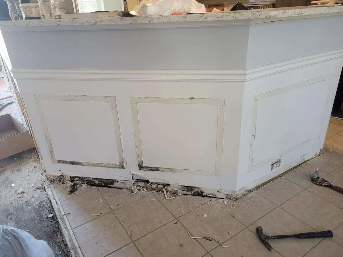 Water damage and mold on kitchen during Sewage Cleanup & Sanitation in Poinciana